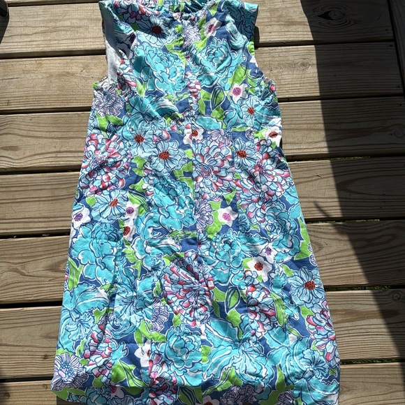 🍍 Lilly Pulitzer Adeline Shift Dress Blue Mayflower, Ruffle Accent Collar, Sz14 - Picture 3 of 3